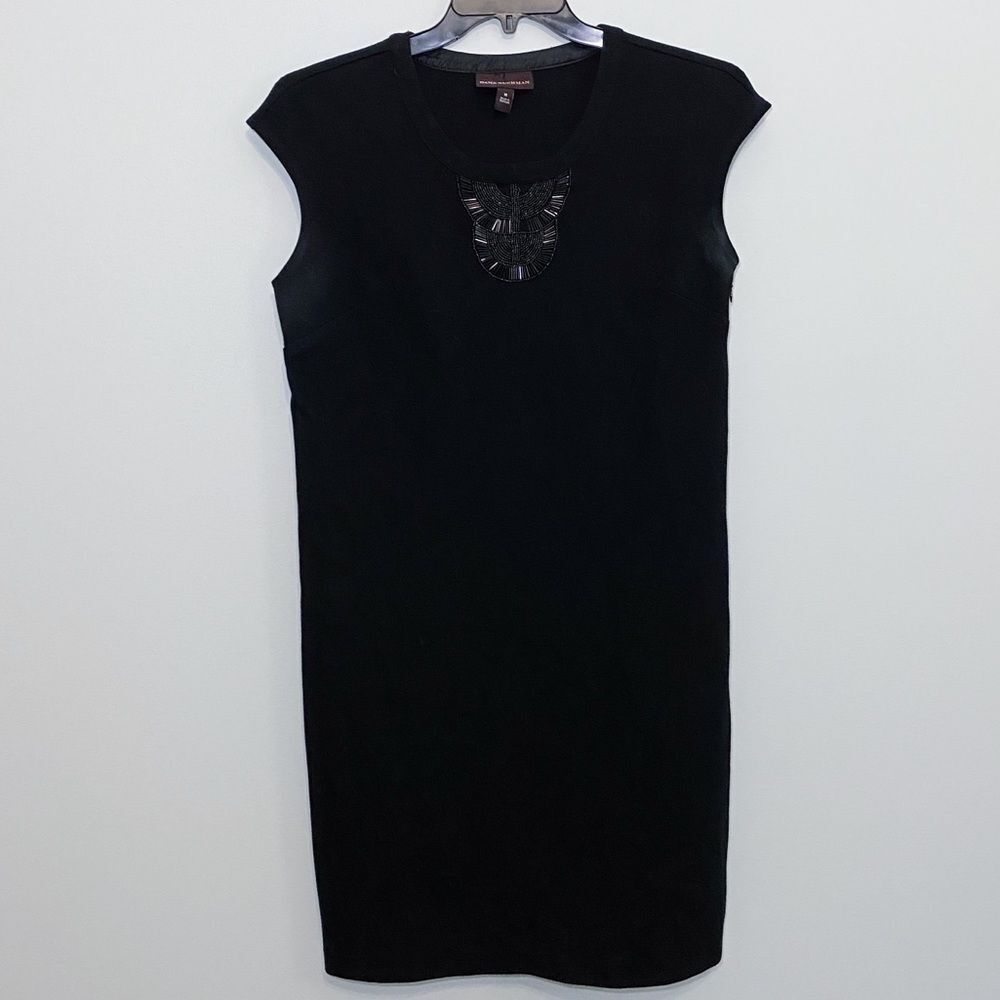 Dana Buchman Black Cap Sleeve Knit Dress Embellished w/ Beading EUC Size Medium